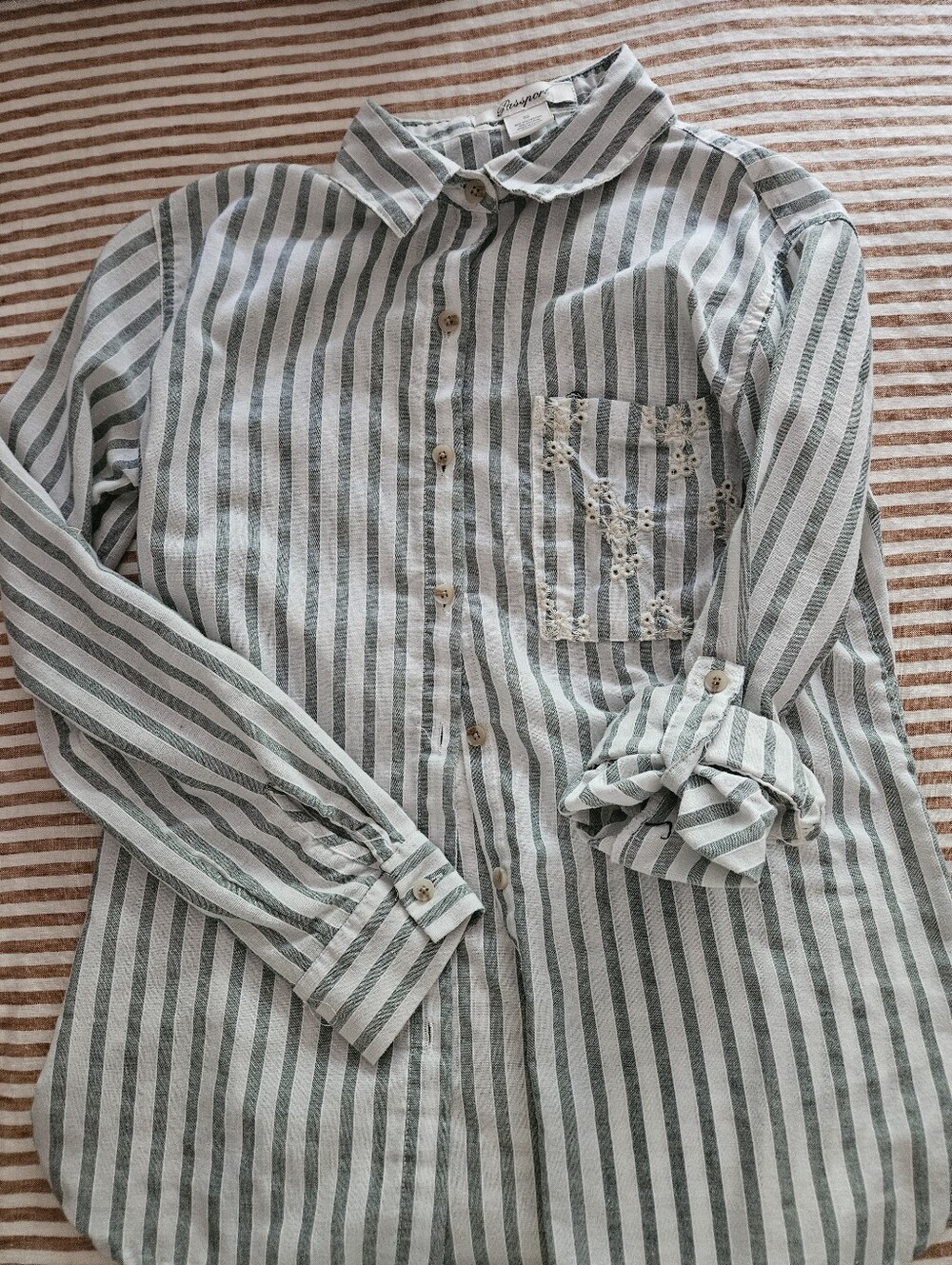 Passport Green and White Striped Shirt